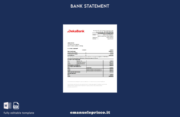 modello Excel di estratto conto bancario Germania Dekabank in stile verificato